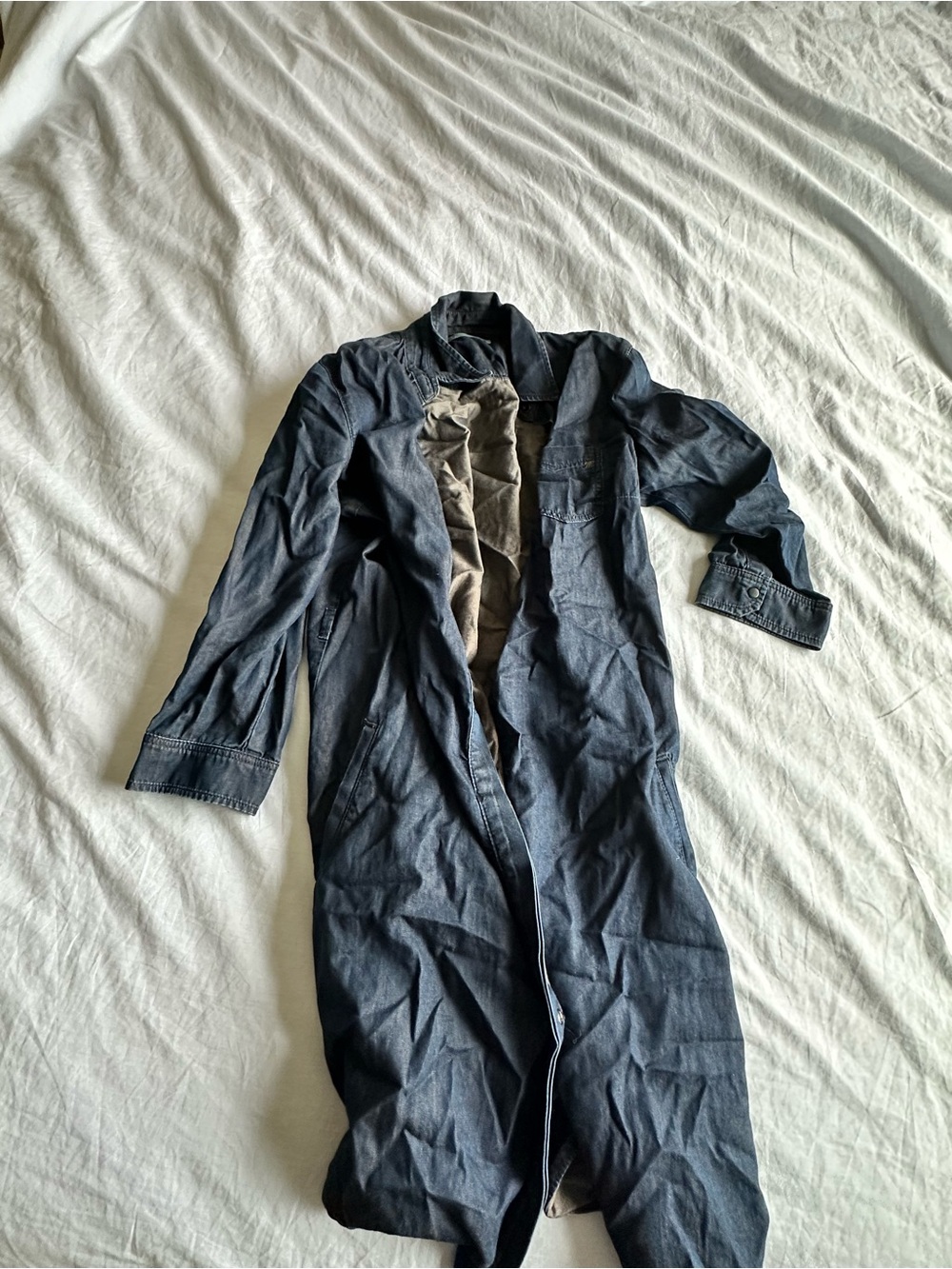 Long Dark Denim Utility Duster Coat